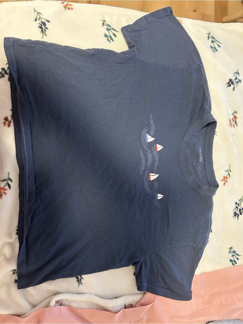 Mia & Tess Navy Blue Graphic Tee with Sailboat Motif
